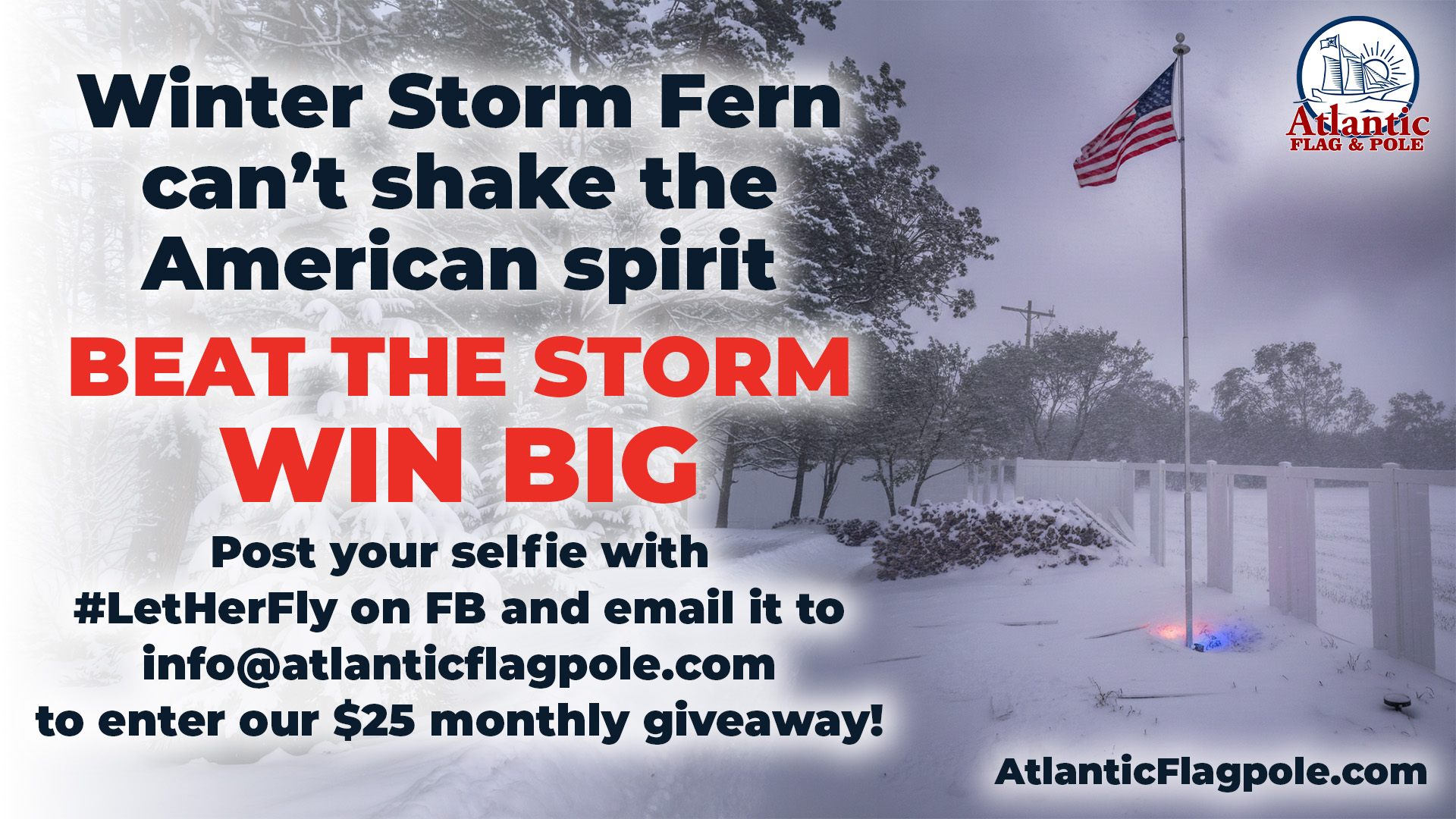 Phoenix flagpole flying through Winter Storm Fern