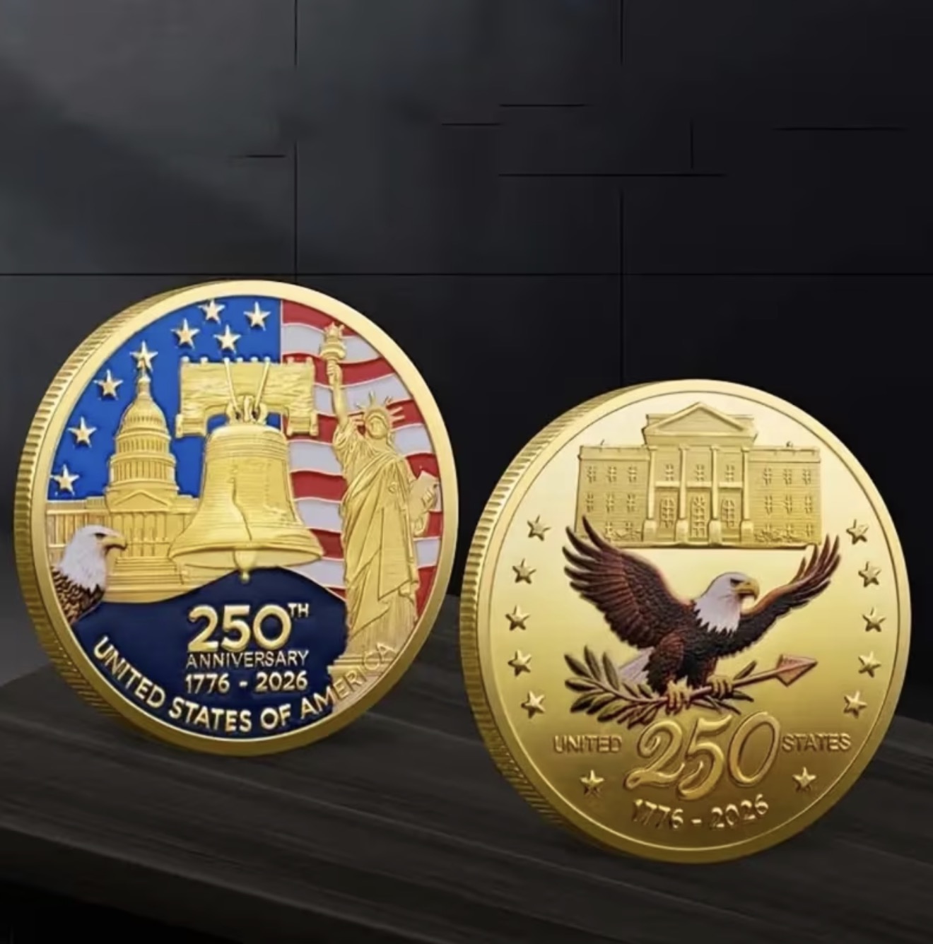 America 250 Challenge Coin display