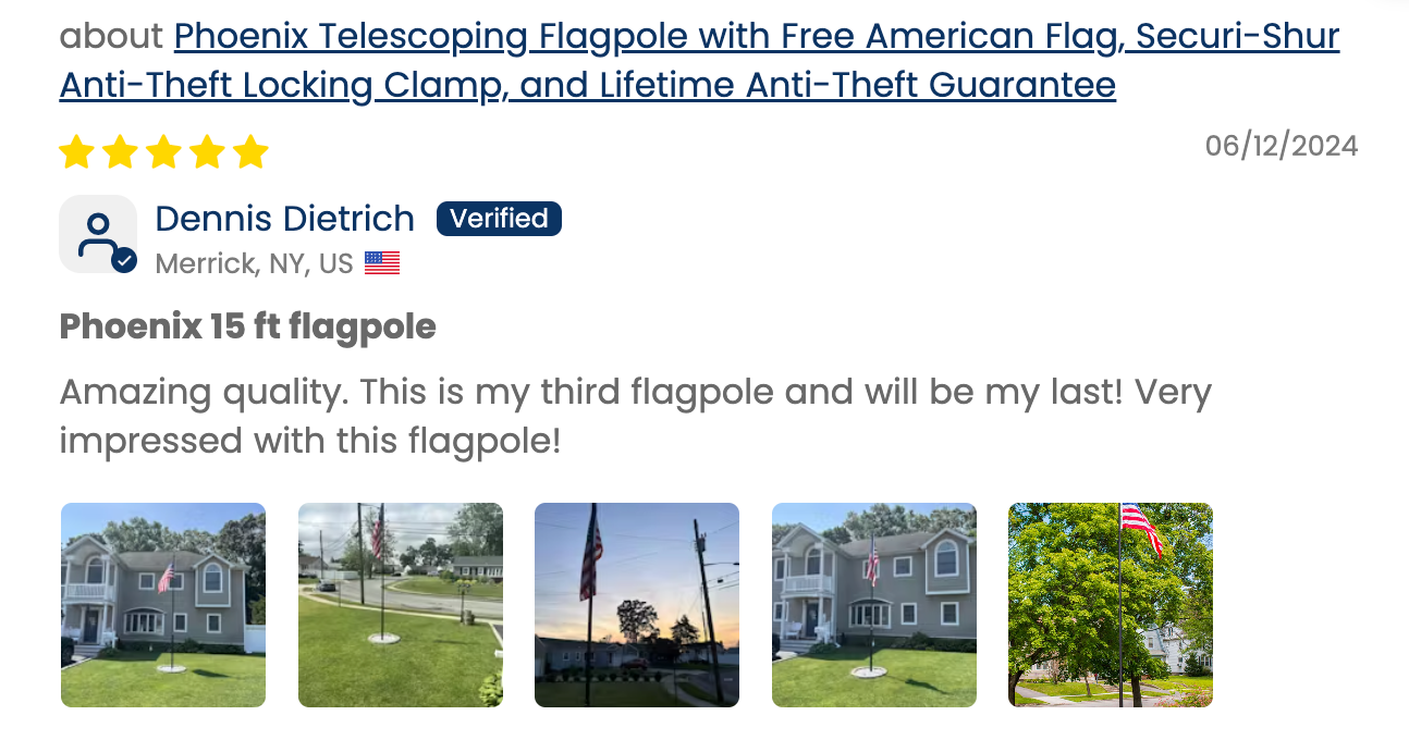 Verified customer review of the Phoenix flagpole