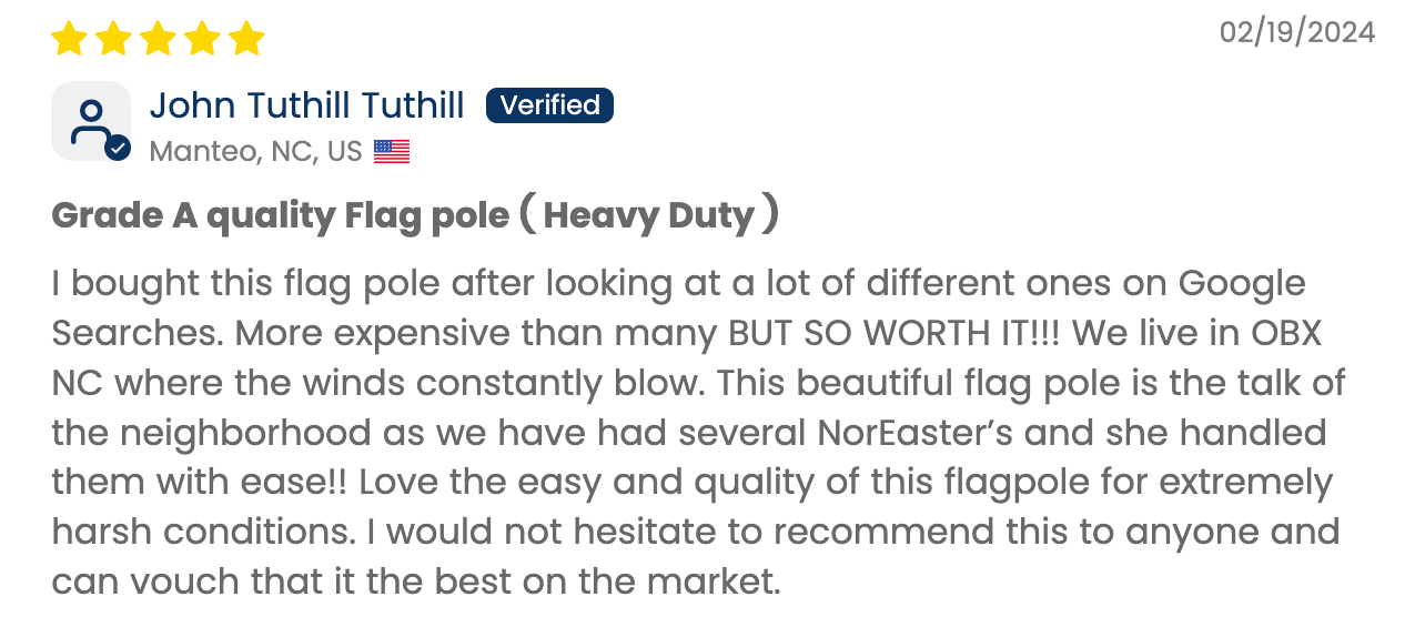 Verified customer review of the Phoenix flagpole