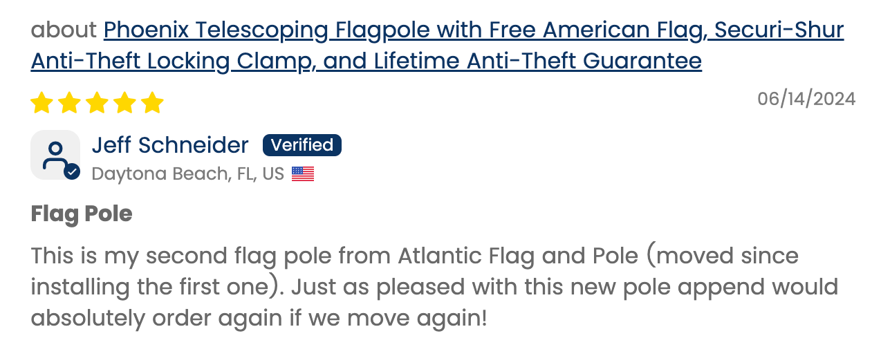 Verified customer review of the Phoenix flagpole
